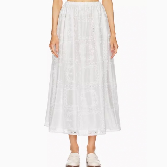 BEST Helsa Revolve Handkerchief Midi Skirt White Sheer Embroidered French Causal - Picture 13 of 15